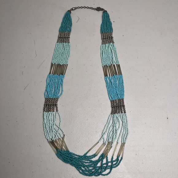 Vintage Beaded Statement Necklace 33" Turquoise Southwest 12 Strand Seed Beads - Picture 3 of 12